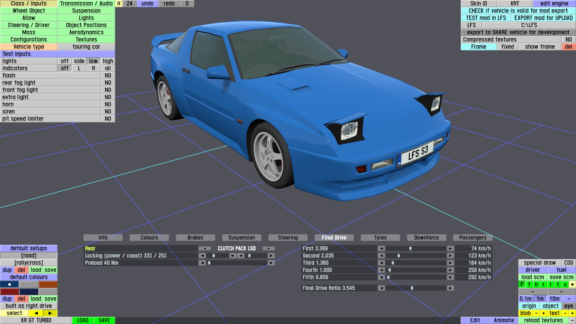 LFS Editor - test inputs LFS entry screen with event calendar